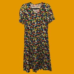Vintage Abstract-Print Midi Dress w/ Buttons